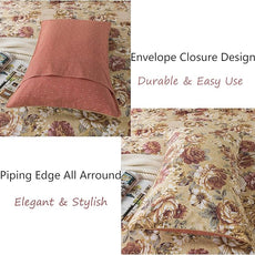 FADFAY Duvet Cover Set Twin Tan Peony Floral Bedding Shabby Brown Flower Comforter Cover Set Vintage Farmhouse Bedding 100% Cotton Soft Quilt Cover with Hidden Zipper Closure 3 Pieces, Twin Size