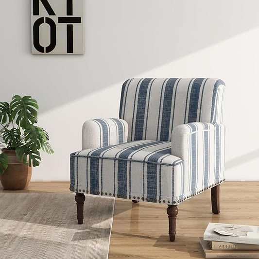 Accent Chair, Mid Century Modern Comfy Armchair for Living Room, Linen Fabric Single Sofa Lounge for Reading Bedroom Apartment Waiting Room with Wood Legs