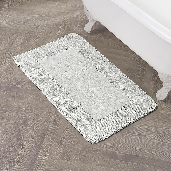 Laura Ashley Ruffle Border Light Grey 27"x 45" 100% Cotton Bath Rug