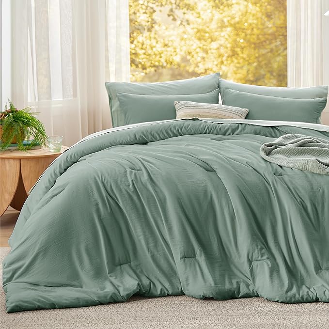 Bedsure Super King Plus Size Comforter Set, Sage Green Soft Prewashed Bedding for All Seasons, 3 Pieces GentleSoft™ Bed Set, 1 Lightweight Comforter (128"x120") and 2 Pillowcases (20"x36")
