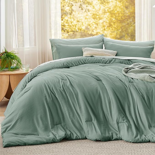 Bedsure Oversized King Size Comforter Set, Sage Green Soft Prewashed Bedding for All Seasons, 3 Pieces GentleSoft™ Bed Set, 1 Lightweight Comforter (120"x98") and 2 Pillowcases (20"x36")