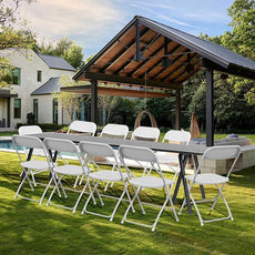 10 Pack White Plastic Folding Chairs with 350-LBS Capacity, Portable Indoor Outdoor Chairs, Stackable Commercial Seat with Steel Frame for Office, Party, Events, Wedding, Kitchen