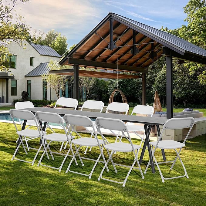 10 Pack White Plastic Folding Chairs with 350-LBS Capacity, Portable Indoor Outdoor Chairs, Stackable Commercial Seat with Steel Frame for Office, Party, Events, Wedding, Kitchen