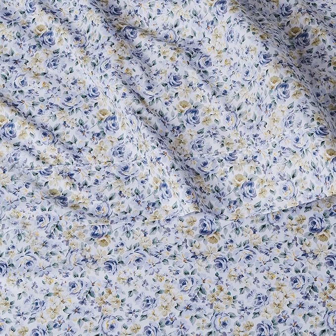 Amazon Basics Lightweight Super Soft Easy Care Microfiber 4 Piece Bed Sheet Set With 14-inch Deep Pockets, Full, Blue Floral,Printed AmazonBasics