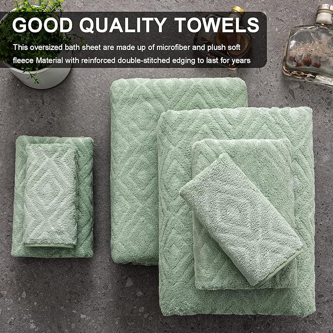 Ferdilan 8 Pack Bath Towels Set Light Green,2 Oversized Bath Towels(35"x70"), 2 Hand Towels,4 Washcloths Ultra Soft and Absorbent Chair Towels for Bathroom, Quick Dry Towel for Gym Hotel Camp Pool