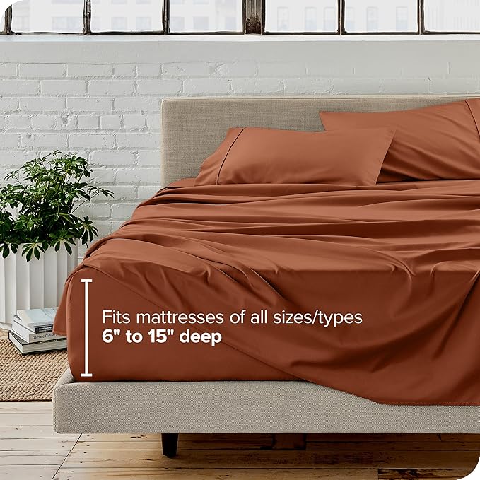 Bare Home Queen Sheet Set - Luxury 1800 Ultra-Soft Microfiber Bed Sheets - Double Brushed - Deep Pockets - Easy Fit - 4 Piece Set - Bedding Sheets & Pillowcases (Queen, Terracotta)