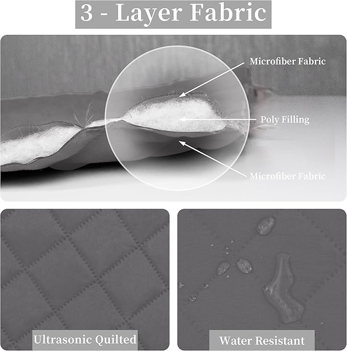 Easy-Going Queen Plus Size Reversible Quilt Set with 1 Quilt and 2 Pillow Shams, Soft Bed Quilt Cover, Water Resistant Lightweight Microfiber Bedspread, Stain Resistant, Gray/Light Gray