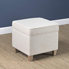 Homepop Home Decor | K7342-F2067 | Classic Square Storage Ottoman with Lift Off Lid | Ottoman with Storage for Living Room & Bedroom, Cream Woven