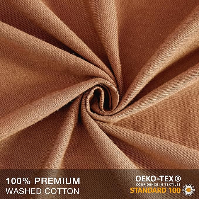 JELLYMONI Pillowcases King Set of 2 Cotton Button Pillow Covers 20×36in Caramel Bed Pillow Cases 100% Washed Cotton Soft Breathable (Pillows are not Included)