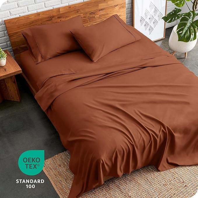 Bare Home Full Sheet Set - Luxury 1800 Ultra-Soft Microfiber Full Bed Sheets - Double Brushed - Deep Pockets - Easy Fit - 4 Piece Set - Bedding Sheets & Pillowcases (Full, Terracotta) BareHome