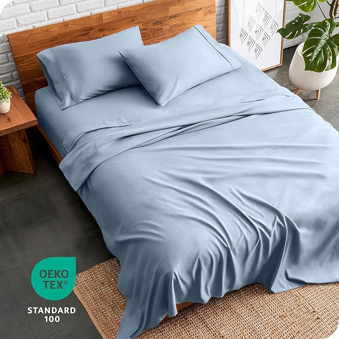 Bare Home Full XL Sheet Set - Luxury 1800 Ultra-Soft Microfiber Full Extra Long Bed Sheets - Double Brushed - Deep Pockets - Easy Fit - 4 Piece Set - Bedding Sheets & Pillowcases (Full XL, Dusty Blue) BareHome