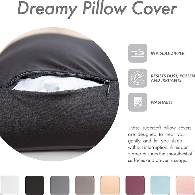 PILLOWY Cover Only for Premium Microbead Bed Pillow, Small Extra Smooth - Ultra Comfortable Sleep with Silk Like Anti Aging Cover 85% Spandex/ 15% Nylon Breathable, Cooling Matte Black