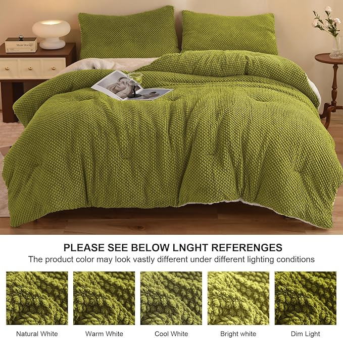 3D Jacquard Design Comforter Set, Ultra-Soft Warm Twin Size Sherpa Fur Plush 2-Pieces Sets Luxury Cozy Bedding with 1 Pillowcase (68"x90", White Grape)