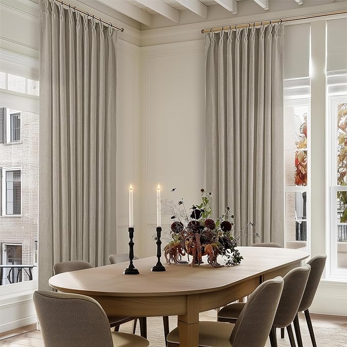 Extra Wide Curtains 60 Inch Width 84 Inches Long for Living Room Bedroom Light Filtering Semi Sheer Farmhouse Pleated Curtain Hooks Rings for Patio Sliding Door Large Window Burlywood Taupe 1 Panel