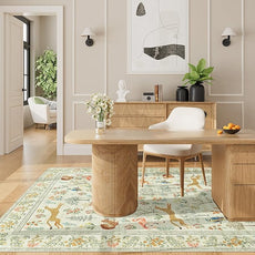 DUKINO 3x5 Rug, Washable Animal Area Rug with Non Slip Vintage Design, Indoor Soft Low Pile Carpet for Bedroom, Nursery, Dining Room, Farmhouse, Playroom, White