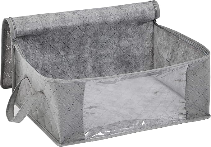 Amazon Basics Foldable Large Zipper Storage Bag Organizer Cubes with Clear Window & Handles, 3-Pack, Gray