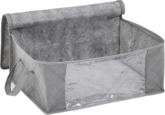 Amazon Basics Foldable Large Zipper Storage Bag Organizer Cubes with Clear Window & Handles, 3-Pack, Gray