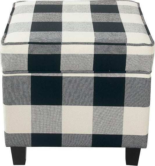 HomePop Home Decor | K7342-F2262| Classic Square Storage Ottoman with Lift Off Lid | Ottoman with Storage for Living Room & Bedroom, Black Plaid Large