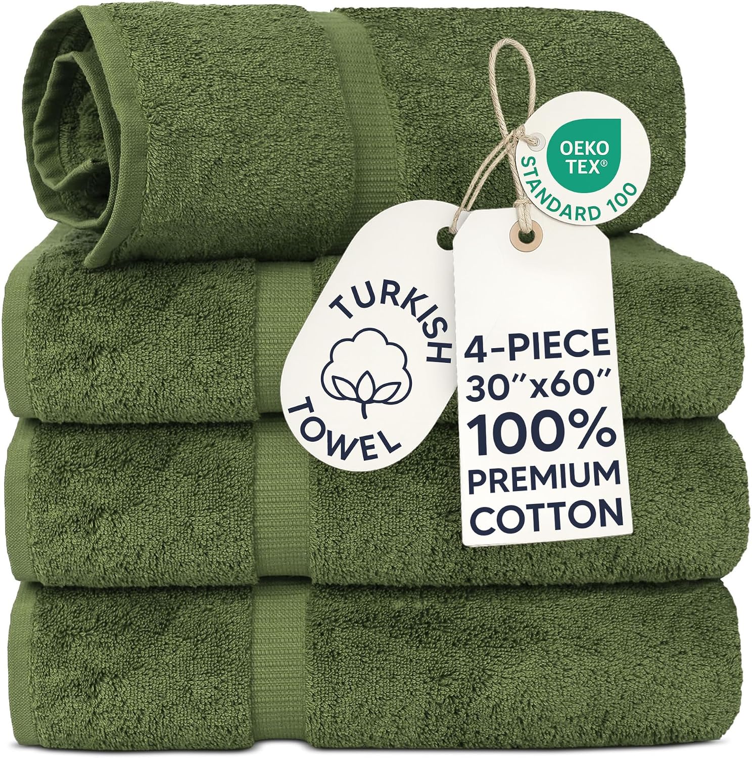 Chakir Turkish Linens 4 Piece Bath Towel Set, 100% Cotton Luxury Turkish Towels for Bathroom, Soft Absorbent Bath Towels, 27 x 54 Inches, Gray