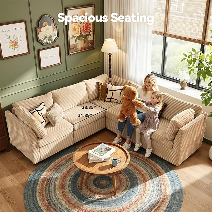 Modular Sectional Sofa,5 Pieces Sectional Couches for Living Room,131X65 L Shaped Cloud Couch with Oversized Convertible Modular Couch for Living Room