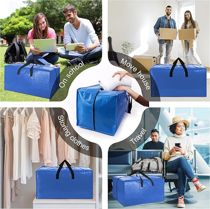 6 Pack Heavy Duty Extra Large Moving Bags W/Backpack Straps - Strong Handles & Zippers, Storage Totes For Space Saving, Fold Flat, Alternative to Box and Bin (40 gal, Multicolor)