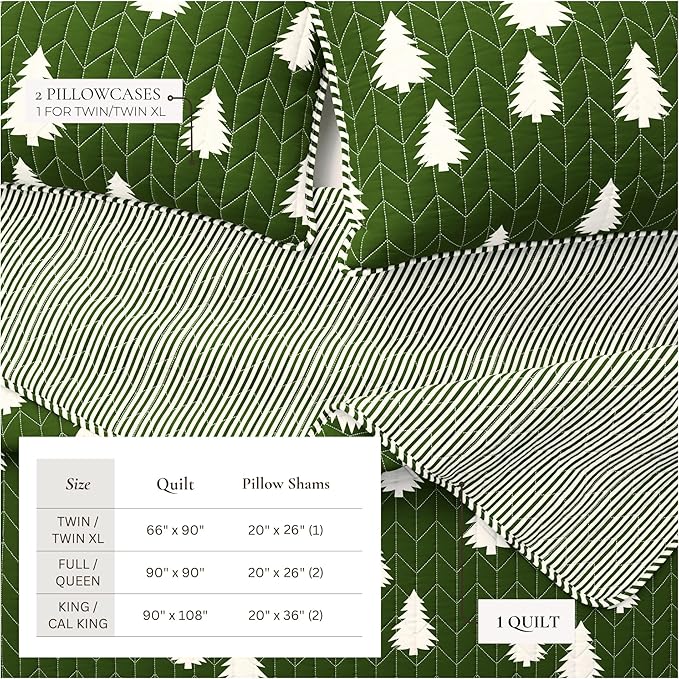 Great Bay Home Full/Queen Reversible Rustic Lodge Olive Bedspread Quilt with Shams - All Season Cabin Coverlet Bedding Set (Includes 1 Quilt, 2 Pillow Shams)