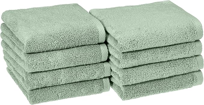 Amazon basics Lightweight quick-dry hand towels - 100% cotton, 8-pack, 28 x 16 inches, seafoam green