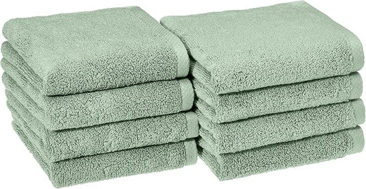 Amazon basics Lightweight quick-dry hand towels - 100% cotton, 8-pack, 28 x 16 inches, seafoam green