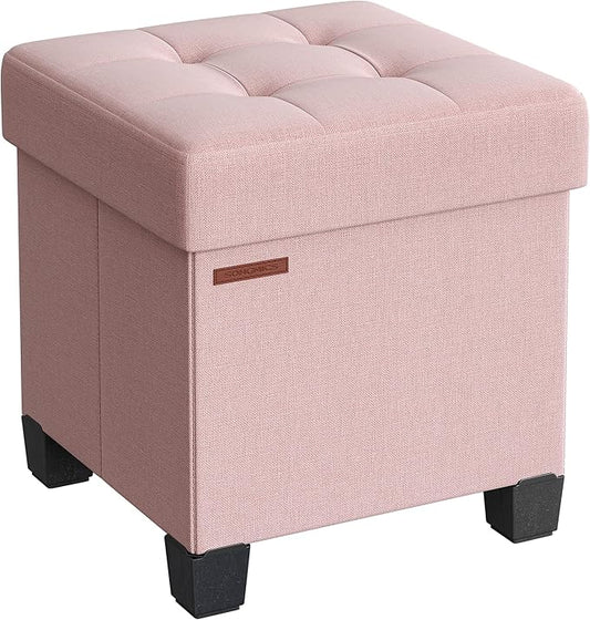 SONGMICS Storage Ottoman, Small Ottoman Foot Rest with Legs, 15 x 15 x 15.7 Inches Foot Stool, Load up to 660 lb, for Living Room, Bedroom, Dorm, Jelly Pink ULSF014P01