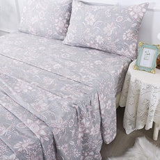 FADFAY Sheets Set Twin XL Shabby Pink and Grey Floral Bedding Vintage Sunflower Bedding 600TC Elegant Summer Sheets 100% Cotton Super Soft Deep Pocket Bed Sheets Set, 4Pcs-Twin XL Size for Dorm Room