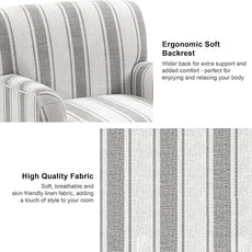 Accent Chair, Mid Century Modern Comfy Armchair for Living Room, Linen Fabric Single Sofa Lounge for Reading Bedroom Apartment Waiting Room with Wood Legs (Grey Stripe, Set of 1)