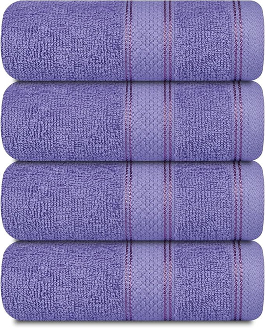 Casa Lino 100% Cotton Hand Towels for Bathroom - Soft, Highly Absorbent & Quick Dry Kitchen Towels - Gym Towel Set - Travel Towel Set - 24" x 16" - Pack of 4 - (Lavender)