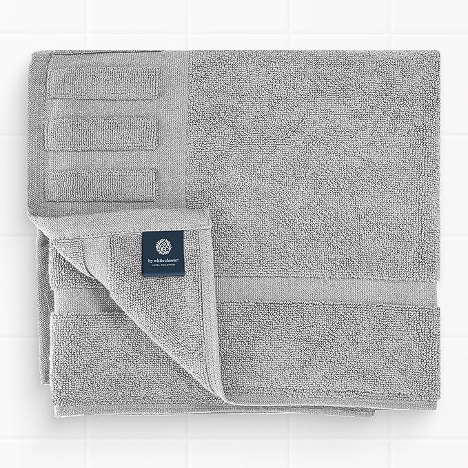 White Classic Luxury Bath Mat Floor Towel Set - Absorbent Cotton Hotel Spa Shower/Bathtub Mats [Not a Bathroom Rug] 22"x34" | 2 Pack | Light Grey