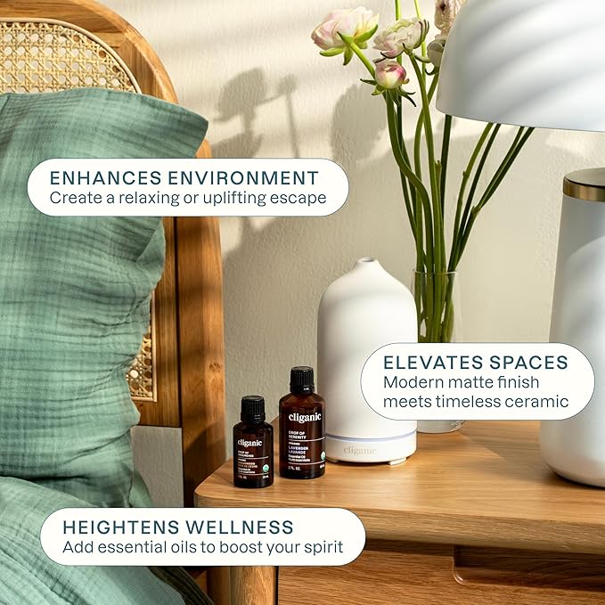 Cliganic Signature Essential Oils Diffuser Set – Aromatherapy Humidifier with LED for Home, Office & Bedroom Includes Peppermint, Lavender, Tea Tree & Orange Essential Oils Christmas Gift Kit