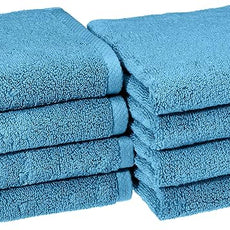 Amazon basics Lightweight quick-dry hand towels - 100% cotton, 8-pack, 28 x 16 inches, lake blue