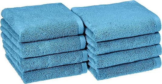 Amazon basics Lightweight quick-dry hand towels - 100% cotton, 8-pack, 28 x 16 inches, lake blue