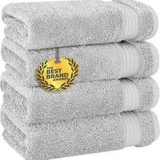 Cotton Paradise Hand Towels for Bathroom, 100% Cotton Turkish 4 Piece Hand Towel Set, Soft Absorbent Face Towels, Silver Grey Hand Towels