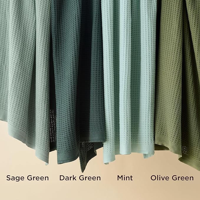 Bedsure Gentlesoft 100% Cotton Blanket Twin XL Size for College Dorm - Breathable and Soft, Waffle Weave Twin Blanket for Summer, Dorm Room Essentials, Dark Green, 66x90 inches