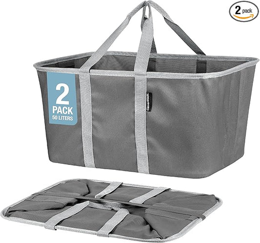 CleverMade Collapsible Laundry Tote - Charcoal Gray 2-Pack 50L - Foldable Storage Organization Container for Clothes Laundry Room Storage Solution