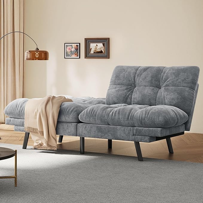 YITAHOME 70″ Convertible Futon Sofa Bed, Cat-Scratch-Proof Fabric Futon Couch with Adjustable Backrest and Armrest, Modern Loveseat Sleeper for Living Room Home Office, Dark Grey