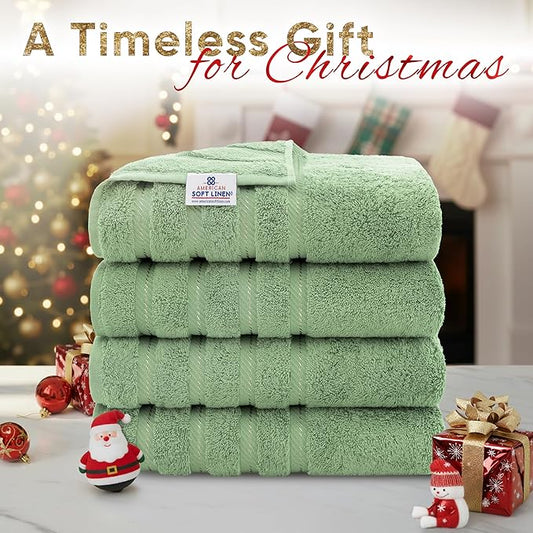 American Soft Linen Luxury 4 Piece Bath Towel Set, 600 GSM 100% Cotton Turkish Bath Towels for Bathroom, 27x54 in Large Bathroom Shower Towels, Sage Green
