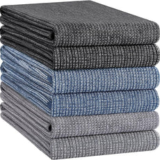 Homaxy Premium Kitchen Towels(18”x 28”, 6 Pack), Large Cotton Kitchen Hand Towels, Flat and Terry Dish Towels, 380 GSM Highly Absorbent Tea Towel Set with Hanging Loop, Navy Blue/Grey/Black