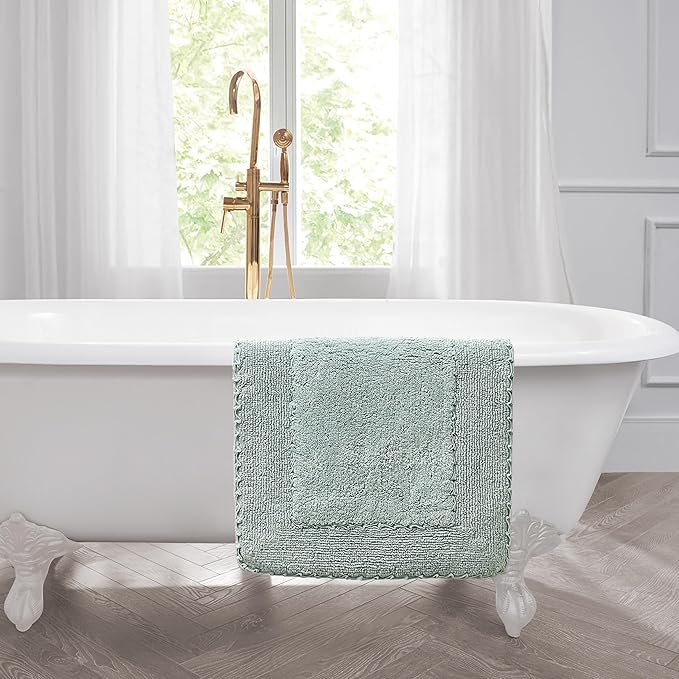 Laura Ashley Ruffle Border 100% Cotton Bath Rug, Aqua, 20"x 34"