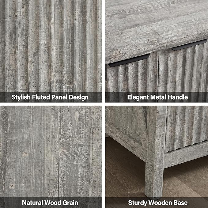32 Fluted Sideboard Storage Cabinet Buffet - 7-Level Adjustable Shelves, Modern Farmhouse Rustic Kitchen Console Accent Cabinets, Coffee Bar Table for Dining Room