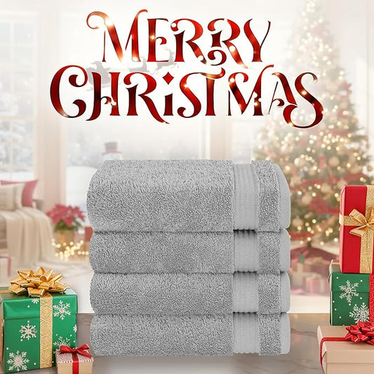 Cotton Paradise Hand Towels for Bathroom, 100% Cotton Turkish 4 Piece Hand Towel Set, Soft Absorbent Face Towels, Light Gray Hand Towels