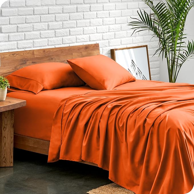 Bare Home Twin XL Sheet Set - College Dorm Size - Luxury 1800 Ultra-Soft Microfiber Twin Extra Long Bed Sheets - Deep Pockets - Easy Fit - Extra Soft - 3 Piece Set - Bed Sheets (Twin XL, Orange) BareHome