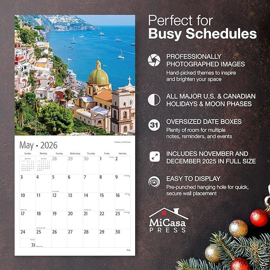 MICASA PRESS Italy 2026 Wall Calendar 12 Month | 12" x 24" Open | Thick & Sturdy Paper | Holiday Gift | Italian Europe Travel Calendar 2026