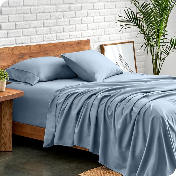 Bare Home Queen Sheet Set - Luxury 1800 Ultra-Soft Microfiber Bed Sheets - Double Brushed - Deep Pockets - Easy Fit - 4 Piece Set - Bedding Sheets & Pillowcases (Queen, Dusty Blue) BareHome