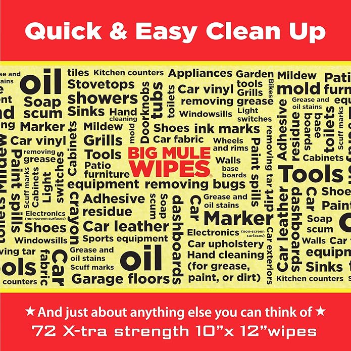 Mule Head Brand XL Heavy-Duty Cleaning Wipes – All-Purpose Wipes for Garage, Grease, Ink, Paint & More – Safe for Hands, Home Cleaning, Car Interiors, Indoor and Outdoor Surfaces