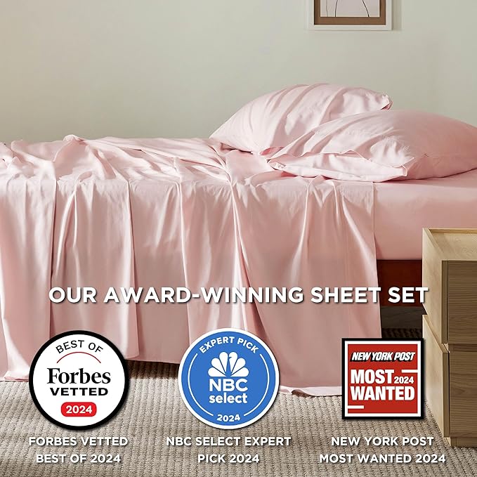 Bedsure California King Sheet Sets, Cooling Sheets for Hot Sleepers, Rayon Derived from Bamboo, Breathable & Soft, Deep Pocket Up to 16 Inches, Hotel Luxury Silky Bedding, Pink